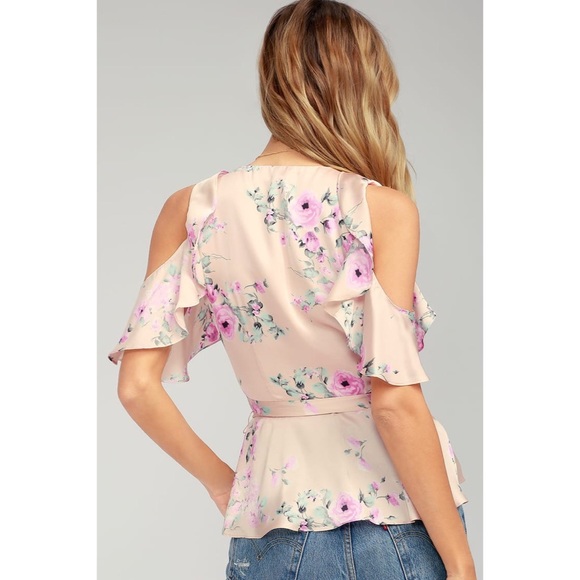 Floral Blush Wrap Top S - Picture 2 of 3